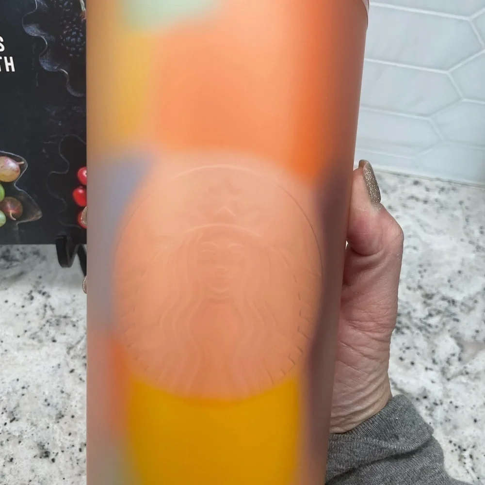Starbucks 2024 Multicolor Patterned Peach Coral Soft Touch Target Tumbler. NWT!
